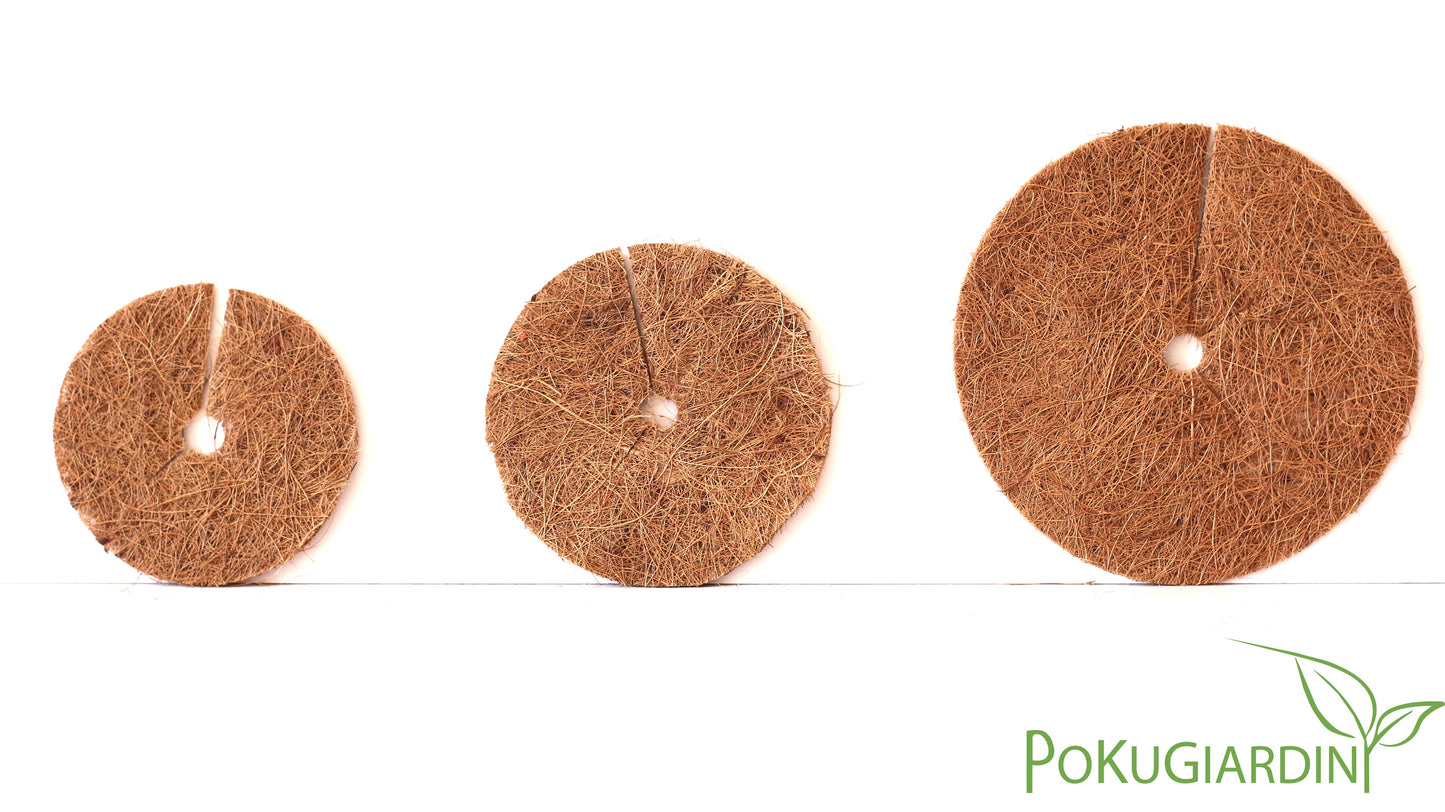 Kokosmulchscheiben in unterschiedlichen Größen